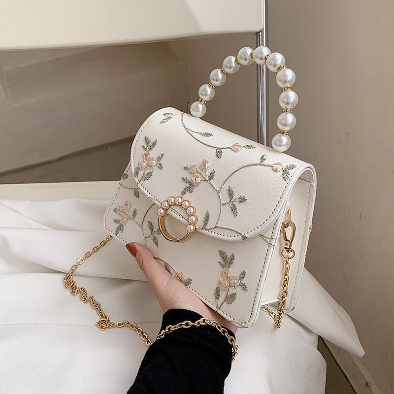 レース刺繍サマーチェーン 夏物 スクウェア メッセンジャーバッグ 手作りハンドバック11617728863