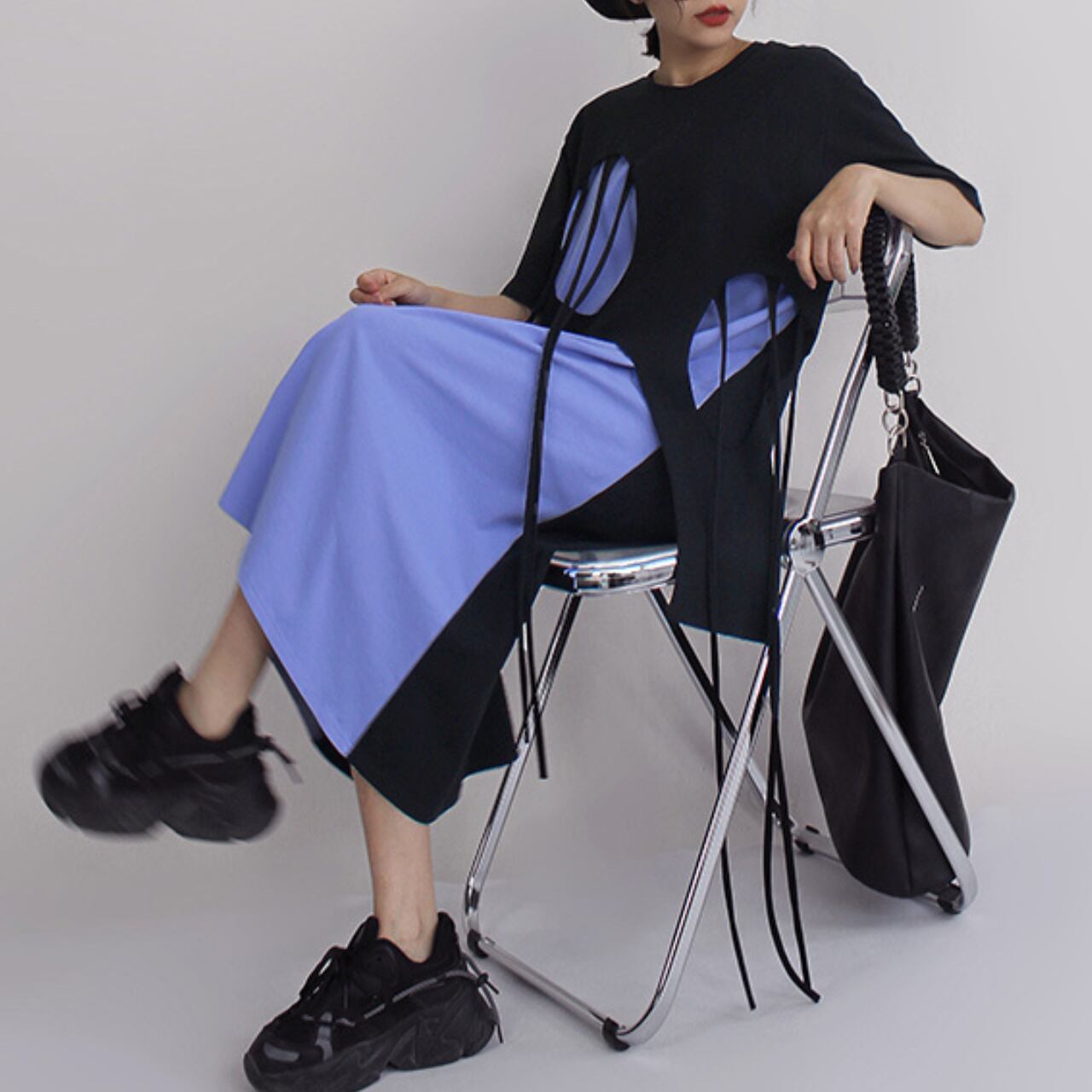 Cut-off Design A-Line T-Shirt Dress 00052