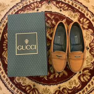 GUCCI MOCCASINS SUEDE LOAFERS BEIGE 37C 【24.0cm】