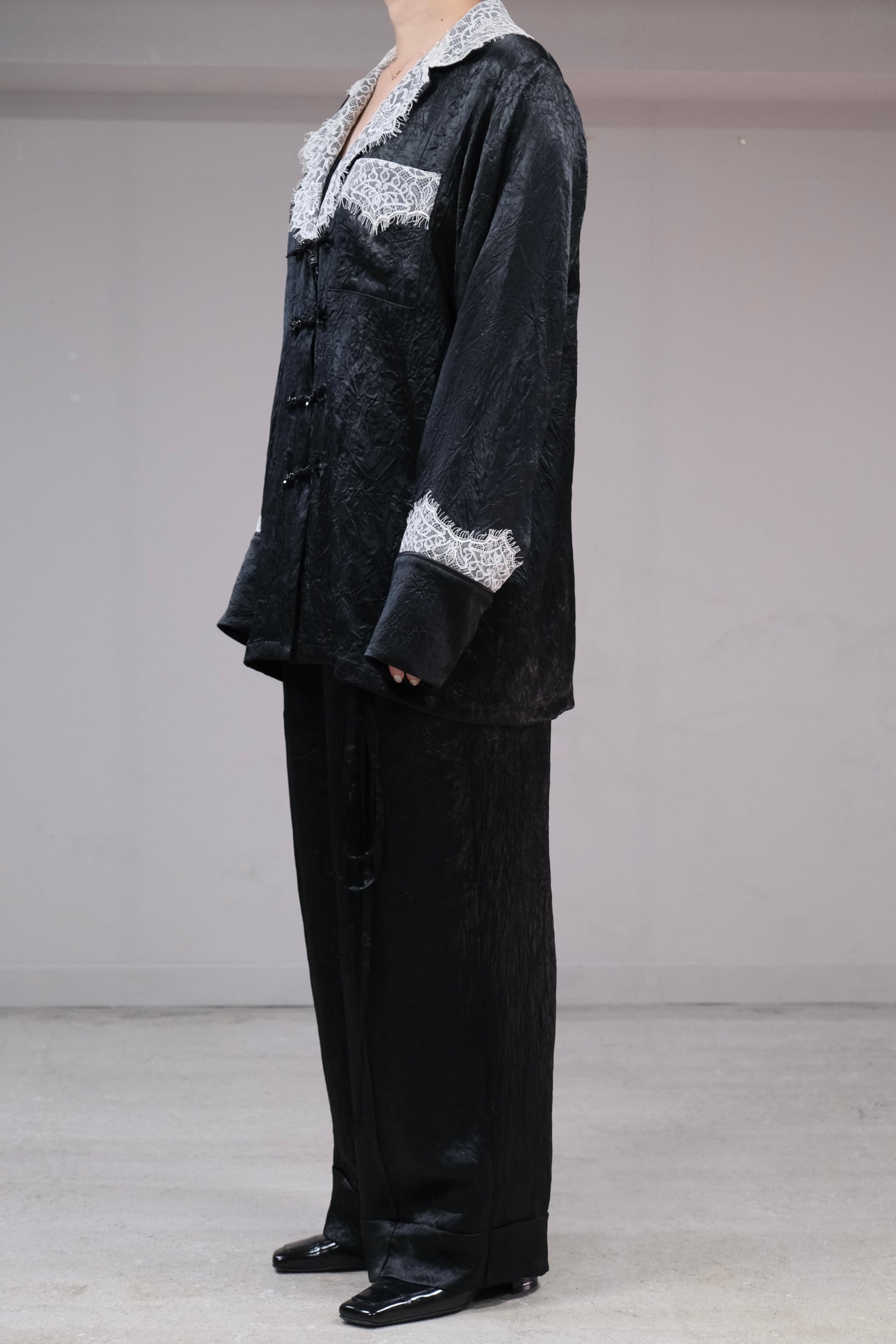 Tanaka Daisuke】lace collar sleep china button shirt | loop