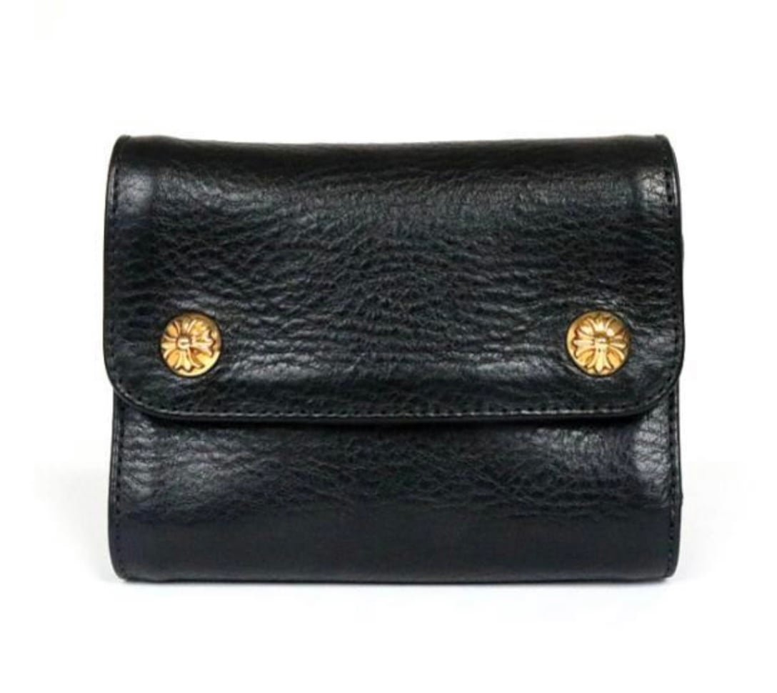 CHROME HEARTS クロムハーツ 22K ミニウェーブウォレット クロスボタン 三つ折財布