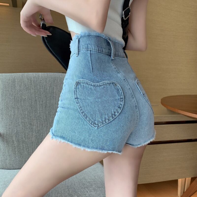 ショートジーンズ サマーハイウェストウェストルーズパンツ 夏物 ハンチェンe18391104727