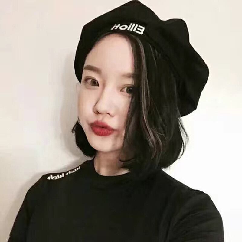 ワイルドスエードレターベレット八角形帽子秋冬男女ピュアカラーカボチャ画家帽子潮のバージョン ブラック・アイド・ピーズ53998933359