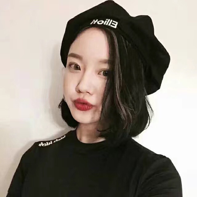 ワイルドスエードレターベレット八角形帽子秋冬男女ピュアカラーカボチャ画家帽子潮のバージョン ブラック・アイド・ピーズ53998933359