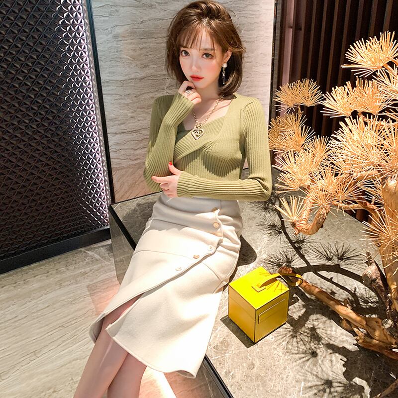 スタイルスリムニットセーター ストライプシャツ MIUCO21525102981