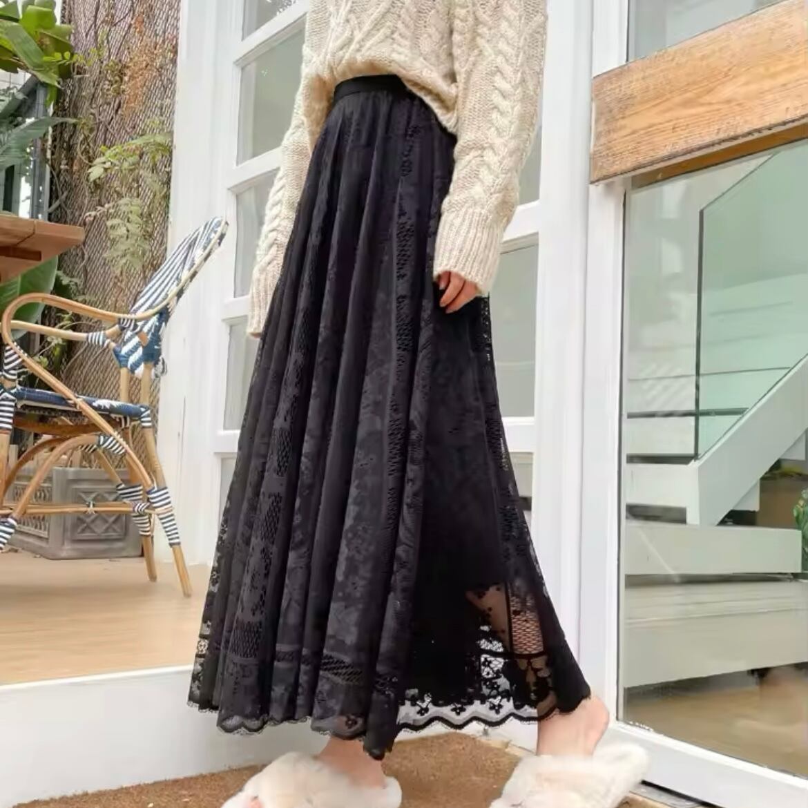 ヴィンテージレースロングスカート