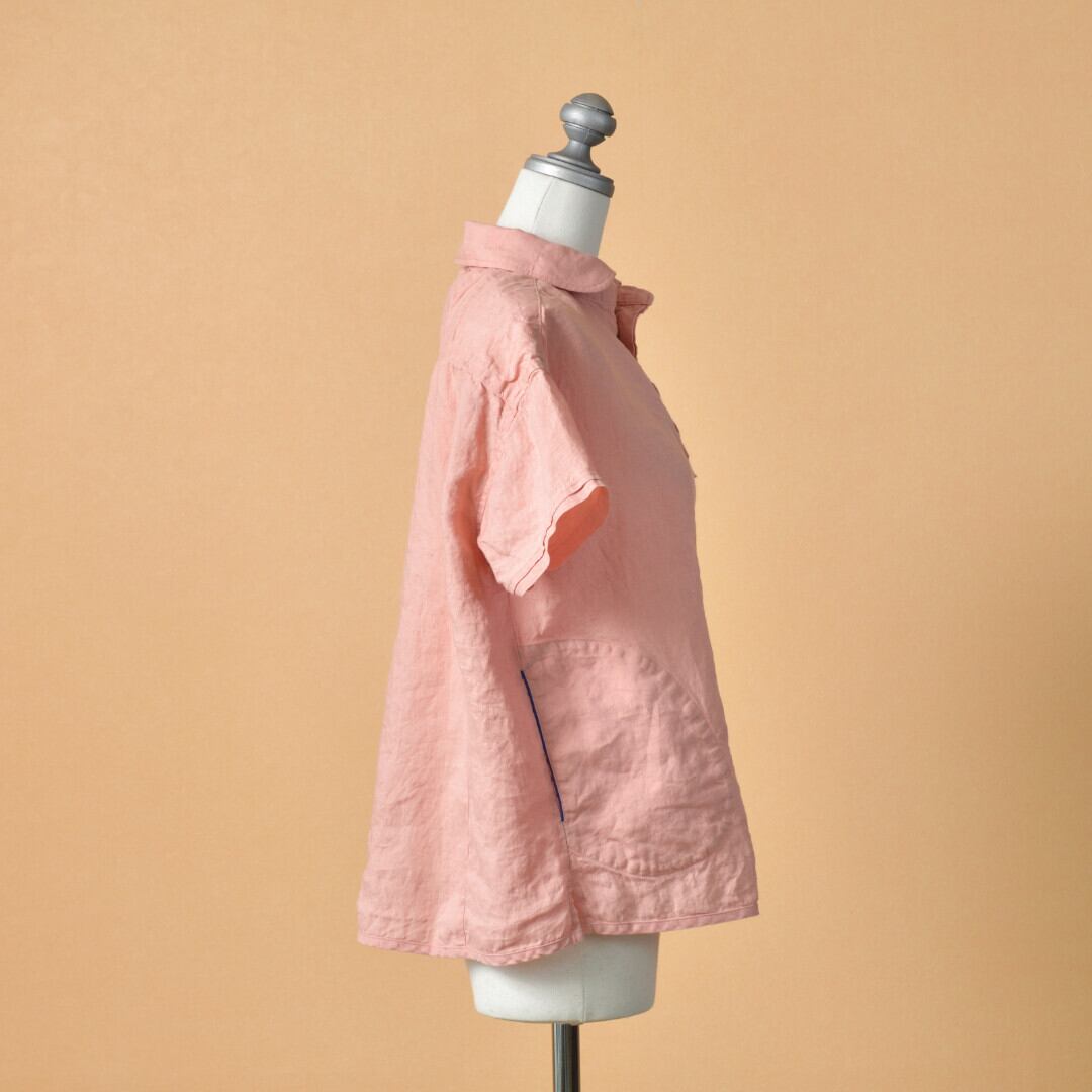 快晴堂 カイセイドウ マリネ半袖プルオーバーシャツ・ピンク 快晴堂デザインが満載のリネンシャツ