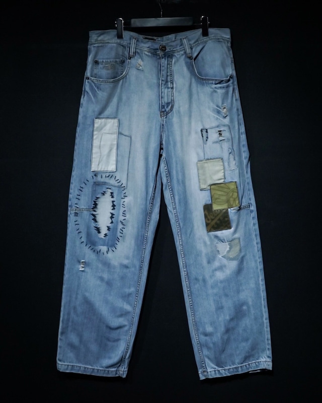 【WEAPON VINTAGE】"PEPE JEANS" Embroidery Design Faded Baggy Denim Pants