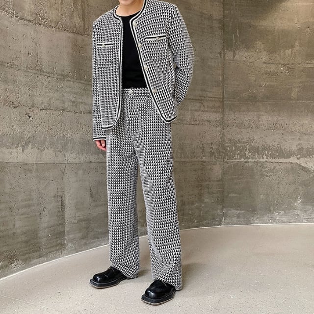 予約販売】メンズ セットアップ スーツ ノーカラー モノトーン