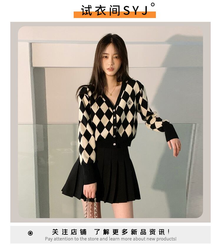 ニットカーディガンスプリングオータムショートセーター ジャケット 春物 秋物 試着室48672667459