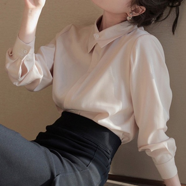 Irregular collar elegant slim blouse ( 2color )