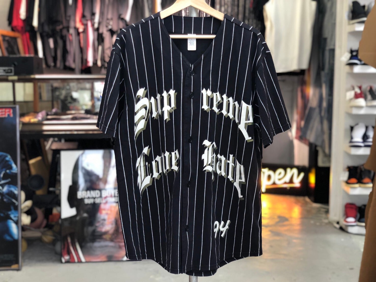supreme baseball shirt love hate black L