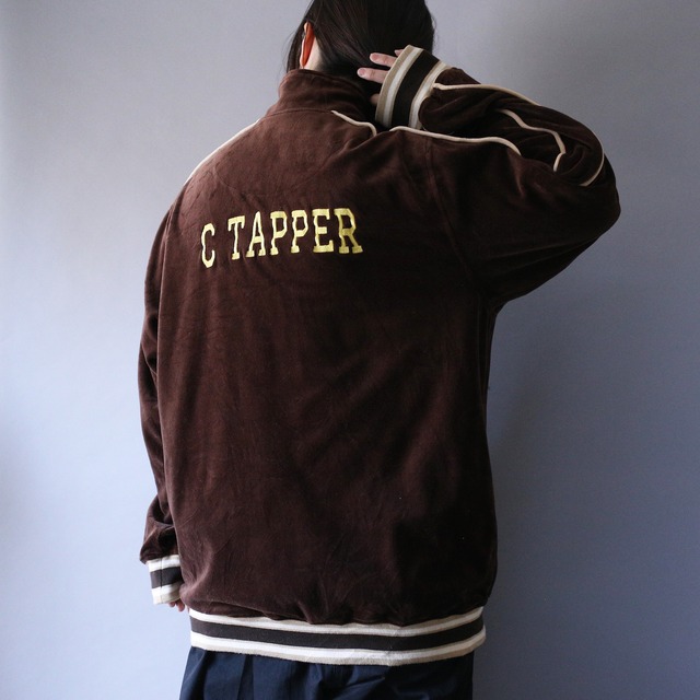 "刺繍" logo and piping design velours track jacket