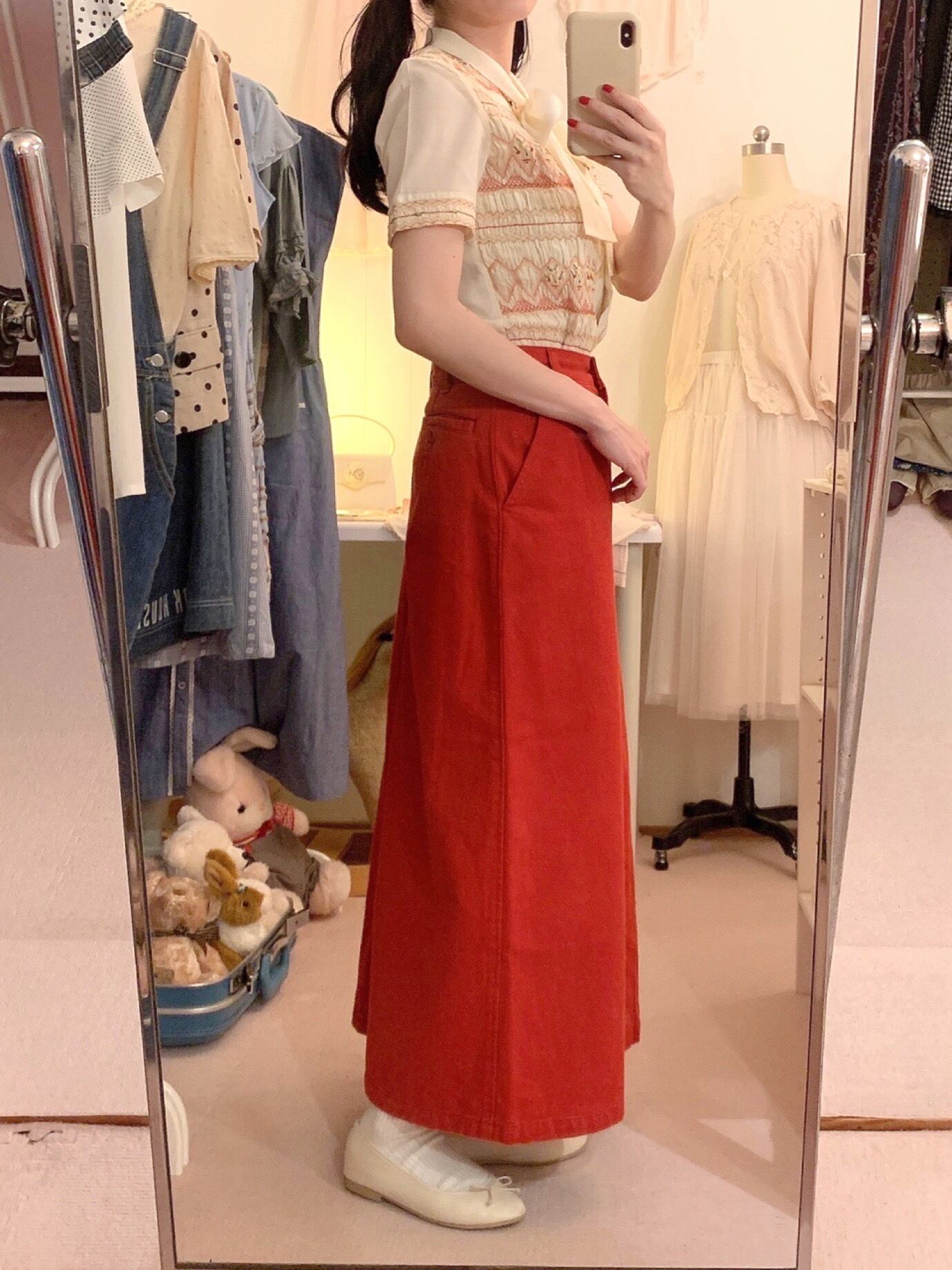 flower smocking big ribbon china blouse