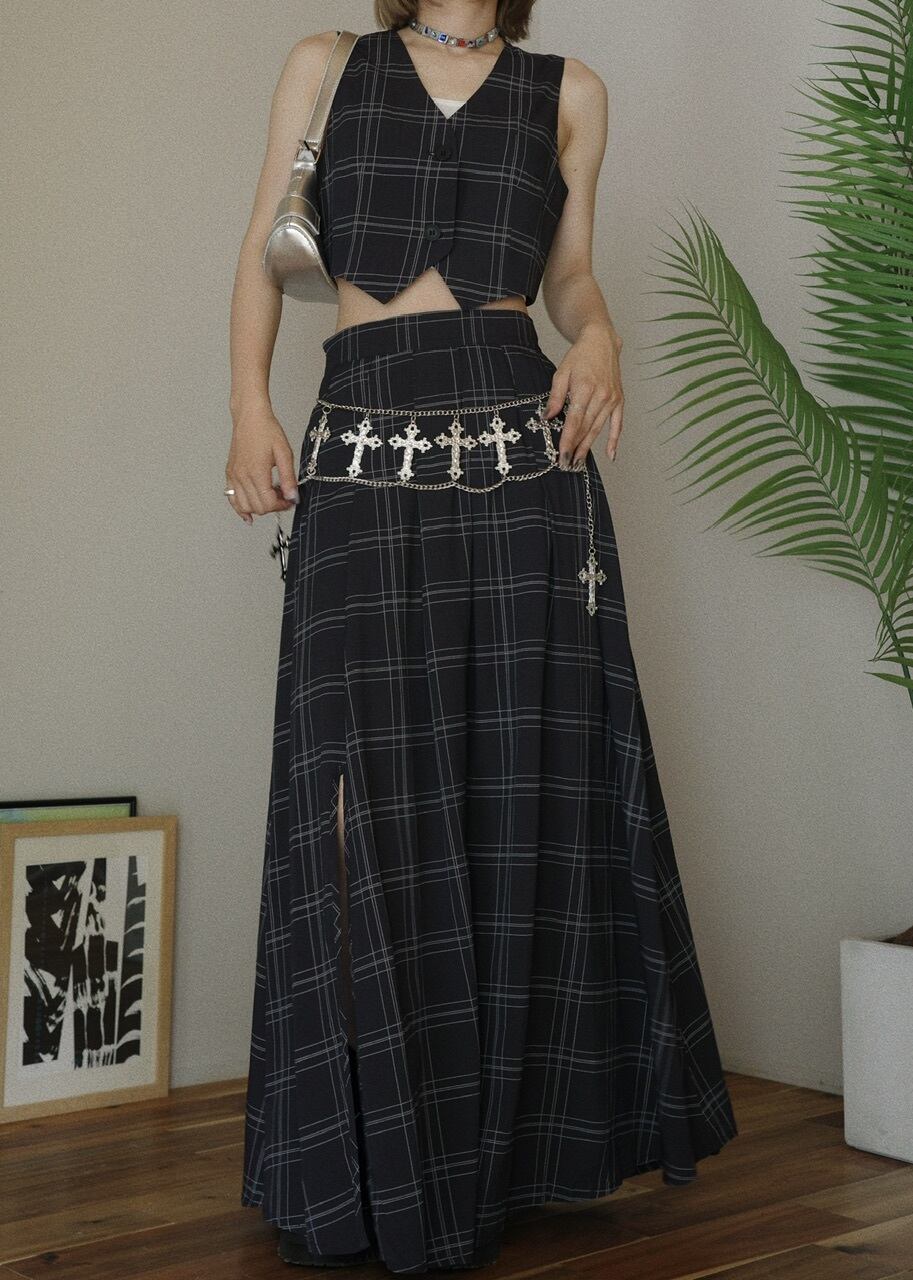 チェックベストスカートセットアップ/ブラック | osrsofficial