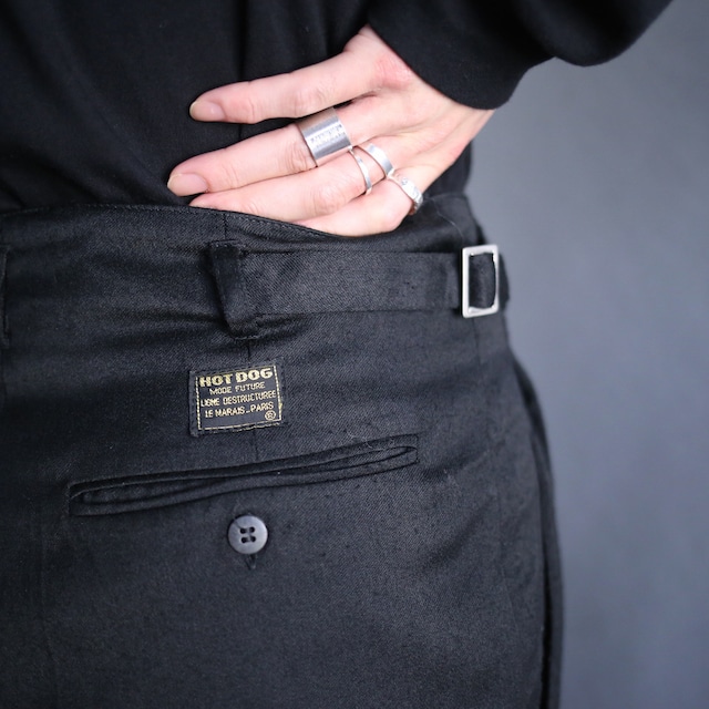 3-tuck tapered silhouette side adjuster black wide slacks