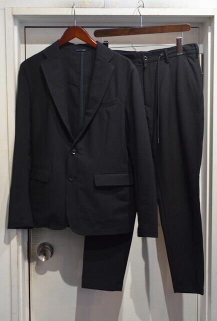 美品✨ジュンハシモト　シアサッカー　セットアップ　スーツ　ブラック　L相当 スーツのアウトレット工場 セットアップ メンズ シアサッカー 春 夏