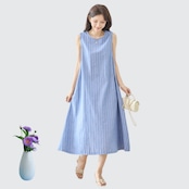 TRUBE Aラインノースリーブコットンマキシワンピース【M~L】ブルー
