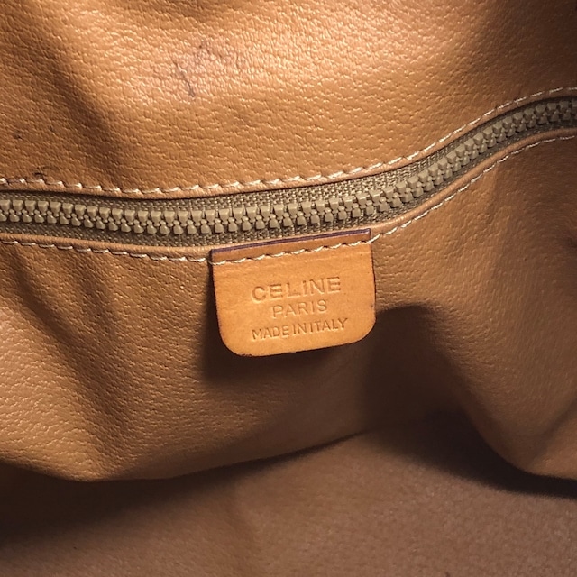 CELINE セリーヌ マカダム ショルダーバッグ ブラウン ブラゾン型押し PVCレザー 巾着 vintage ヴィンテージ オールド p5vd3z