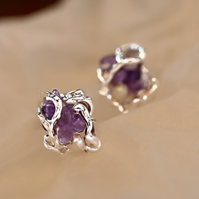 アメジストとパールのピアス W10329