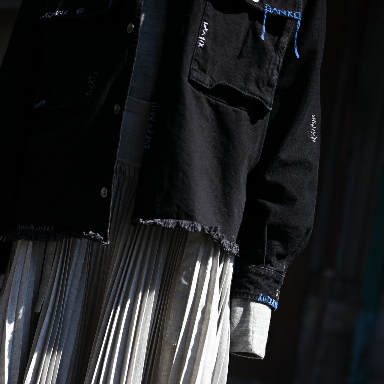 KUON / GANKO別注 Sashiko Kimono Sleeve Cutoff Denim shirt jacket レディースコーディネート