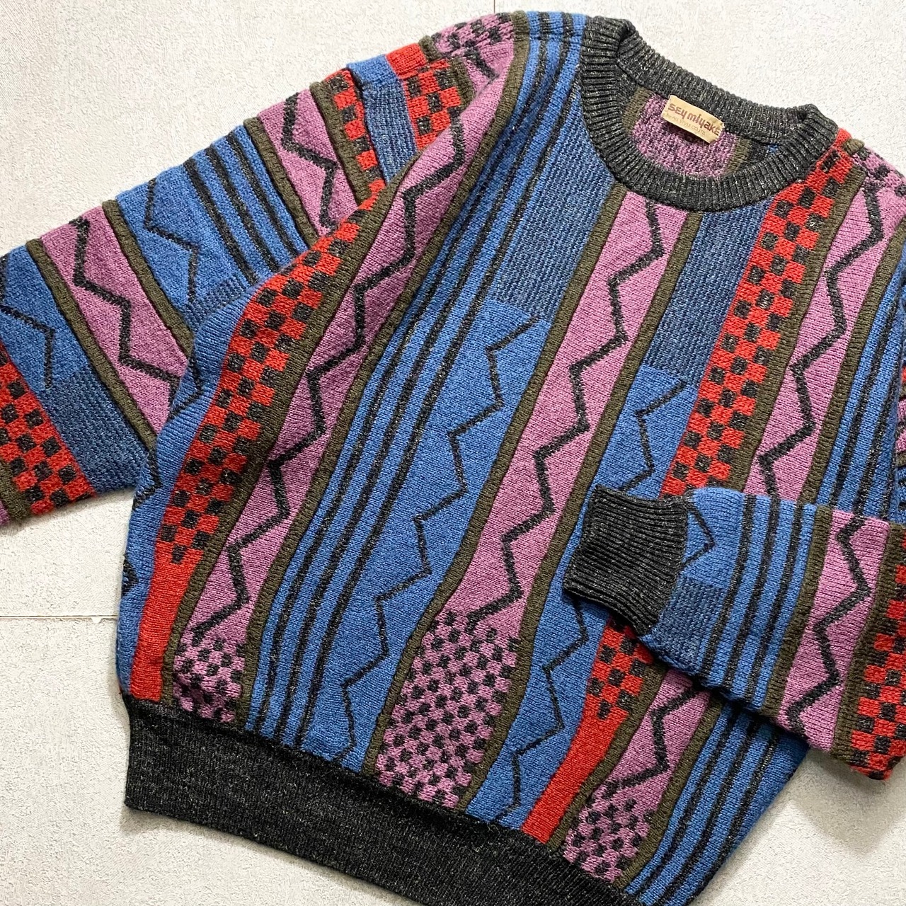 vintage ISSEY MIYAKE multicolor & pattern knit sweater | NOIR ONLINE