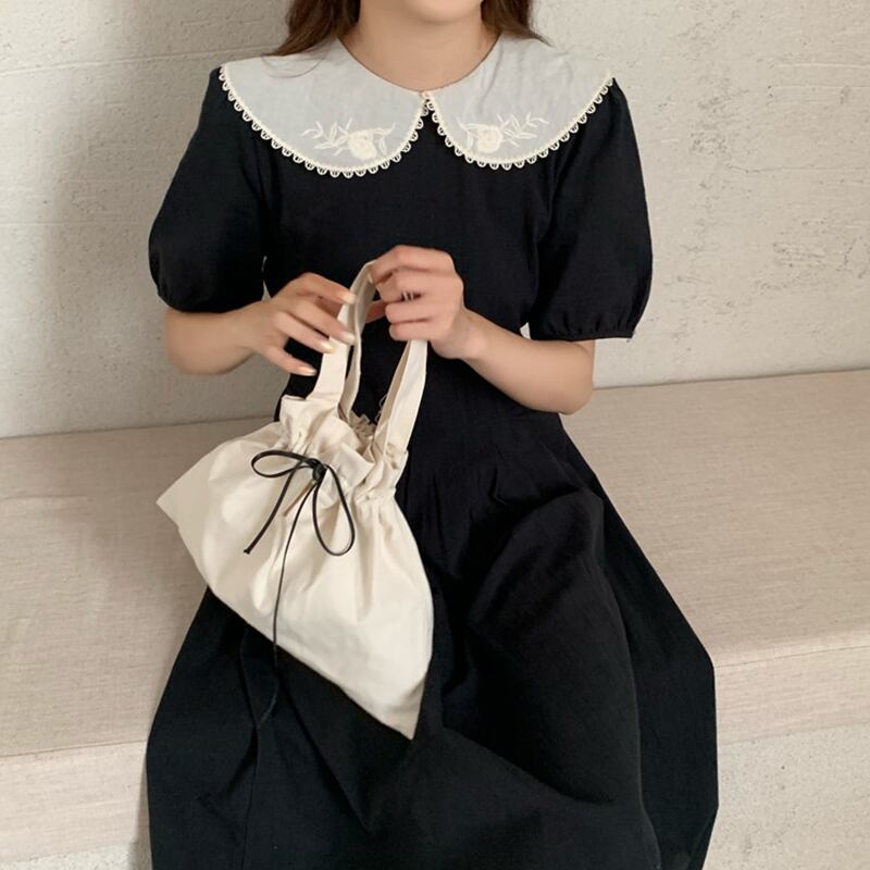 レース刺繍カラースタンダードドレス サマースタイルスリーブスカート レトロ 夏物 萌量不足92692123981