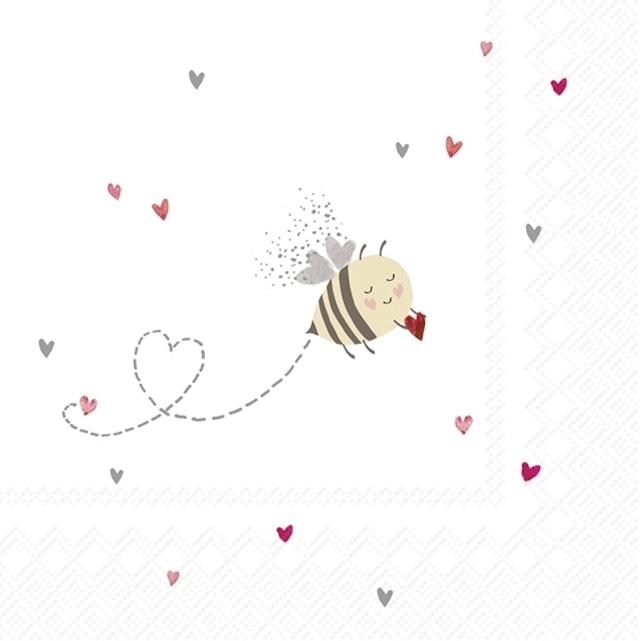 【IHR】バラ売り2枚 ランチサイズ ペーパーナプキン BEE MY VALENTINE ホワイト