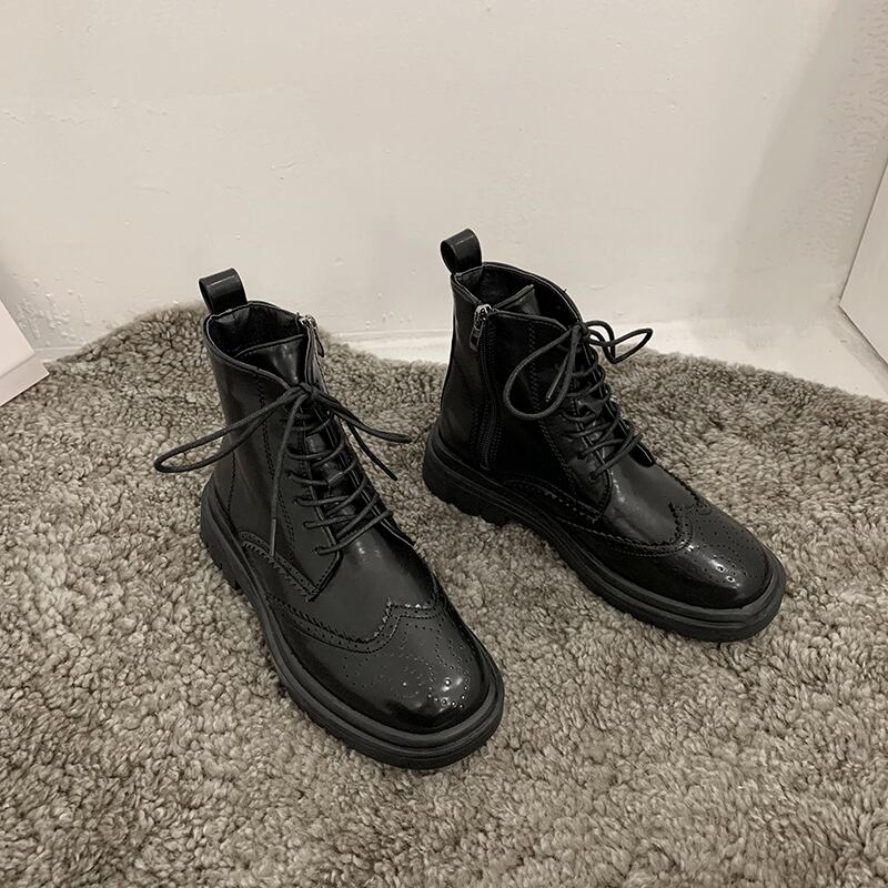 ブーツスタイルオータムスタンダードレッド レトロ レース 靴 シューズ 秋物 レースアップ フェイクシューズ63332327