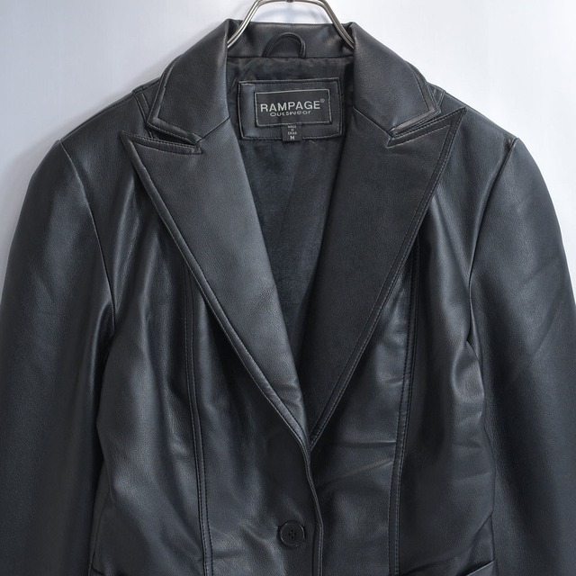 90s RAMPAGE フェイクレザー テーラードジャケット ヴィンテージ ブラック アウター ジャケット ビンテージ USA アメリカ古着 メンズMサイズ