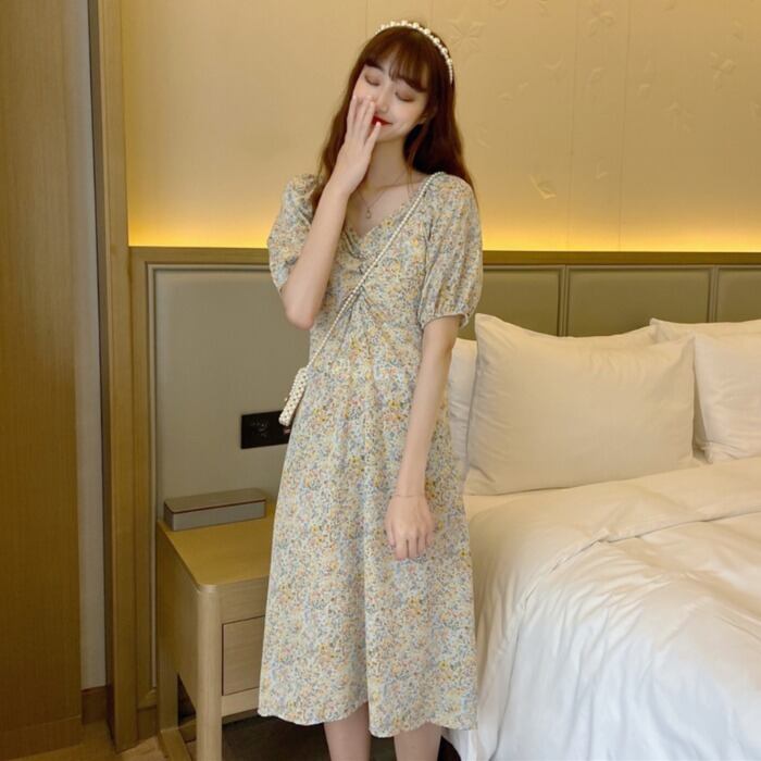 スリーブフローラルドレス サマーウェスト薄手ロングスカート 夏物 花柄 1号婦人45208301856