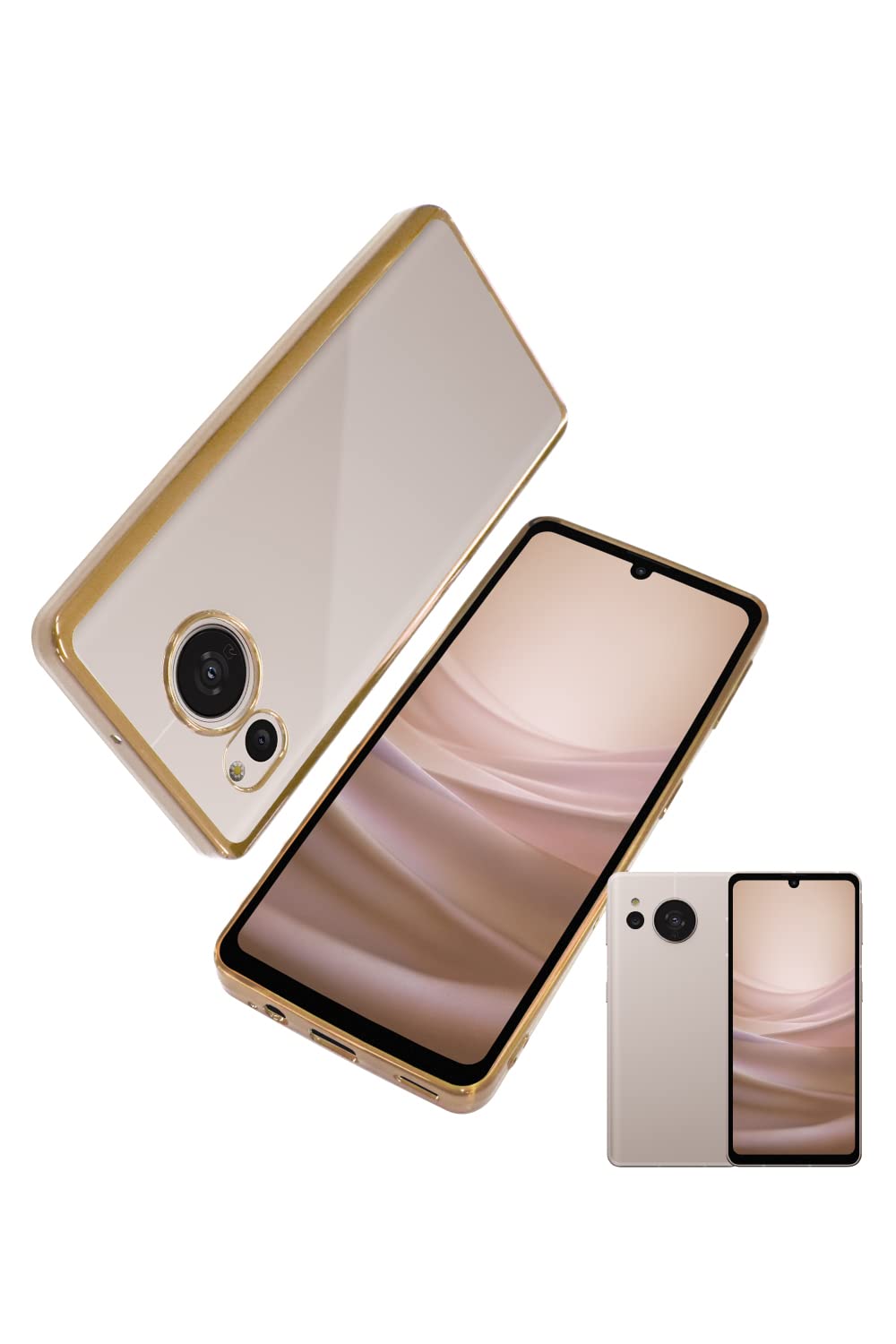 叶kanae カナエ AQUOS sense7 クリアケース SH-53C SHG10 ケース カバー サイドメッキ加工 クリア ケース ゴールド×クリア 1個入り