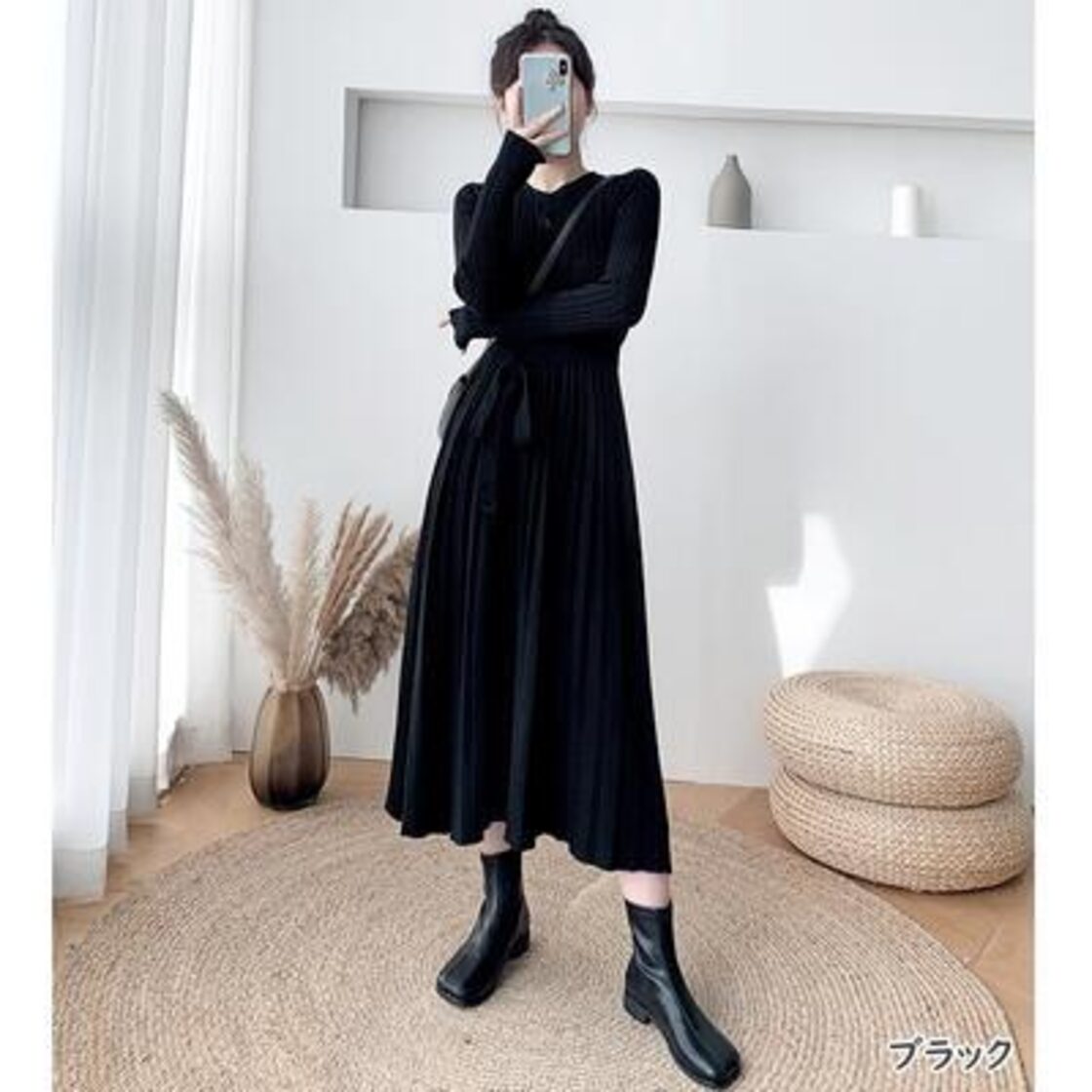 黒のニットワンピース 長袖 Aライン 冬ワンピ お洒落 ワンピース 通勤 ロング ニット 黒 ハイウエスト Aライン 長袖 ジッパー 切り替え コットン 無地 冬 スタイルアップ スリム効果 ハイウエスト  脚長 全5色 ニット ワンピース ロングワンピ きれいめ カジュアル ミモレ丈 長袖 ウエストリボン プリーツ おしゃれ レディース ワンピ ドレス  フェミニン エレガント Aライン ハイウエスト ブラウン ベージュ カーキ ピンク ブラック 黒 春 ...
