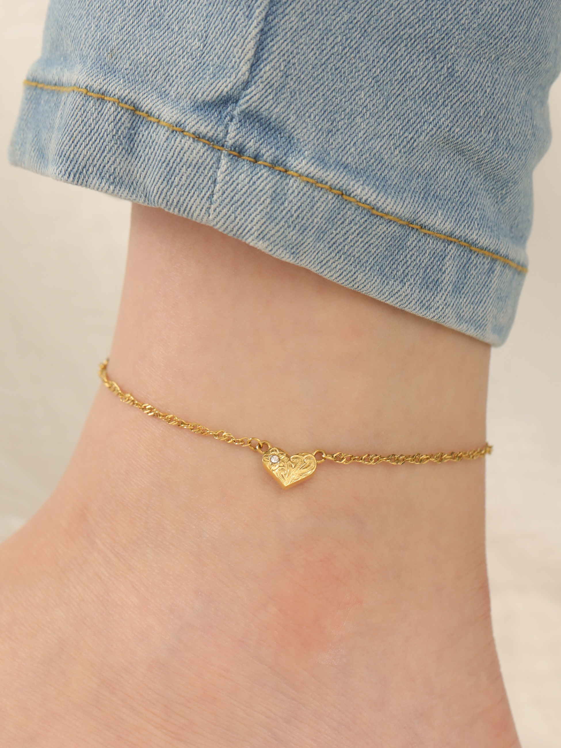 【 screw 】316L hawaiian zirconia heart anklet #a11