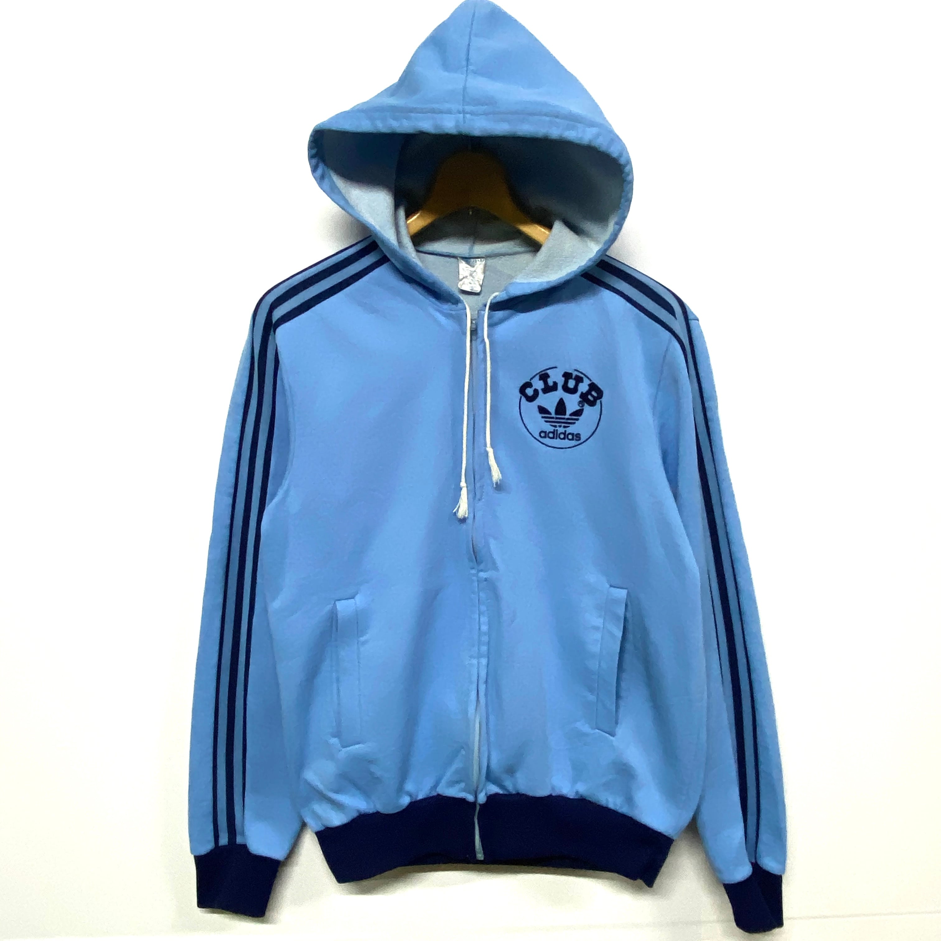 70〜80年代 VENTEX社製 adidas アディダス CLUB ADIDAS クラブアディダス ジャージパーカー トラックジャケット  ヴィンテージ ライトブルー 水色 メンズXS レディースM相当 古着【ジャージ・トラックジャケット】 | cave 古着屋【公式】古着通販サイト