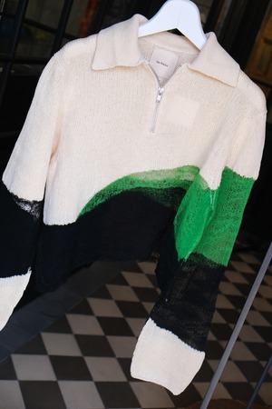 【kota gushiken】Solid & Fluid Zip-up Knit -Cream-