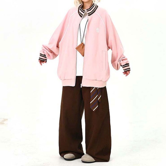 リブラインラグランジップブルゾン 2col   R01584