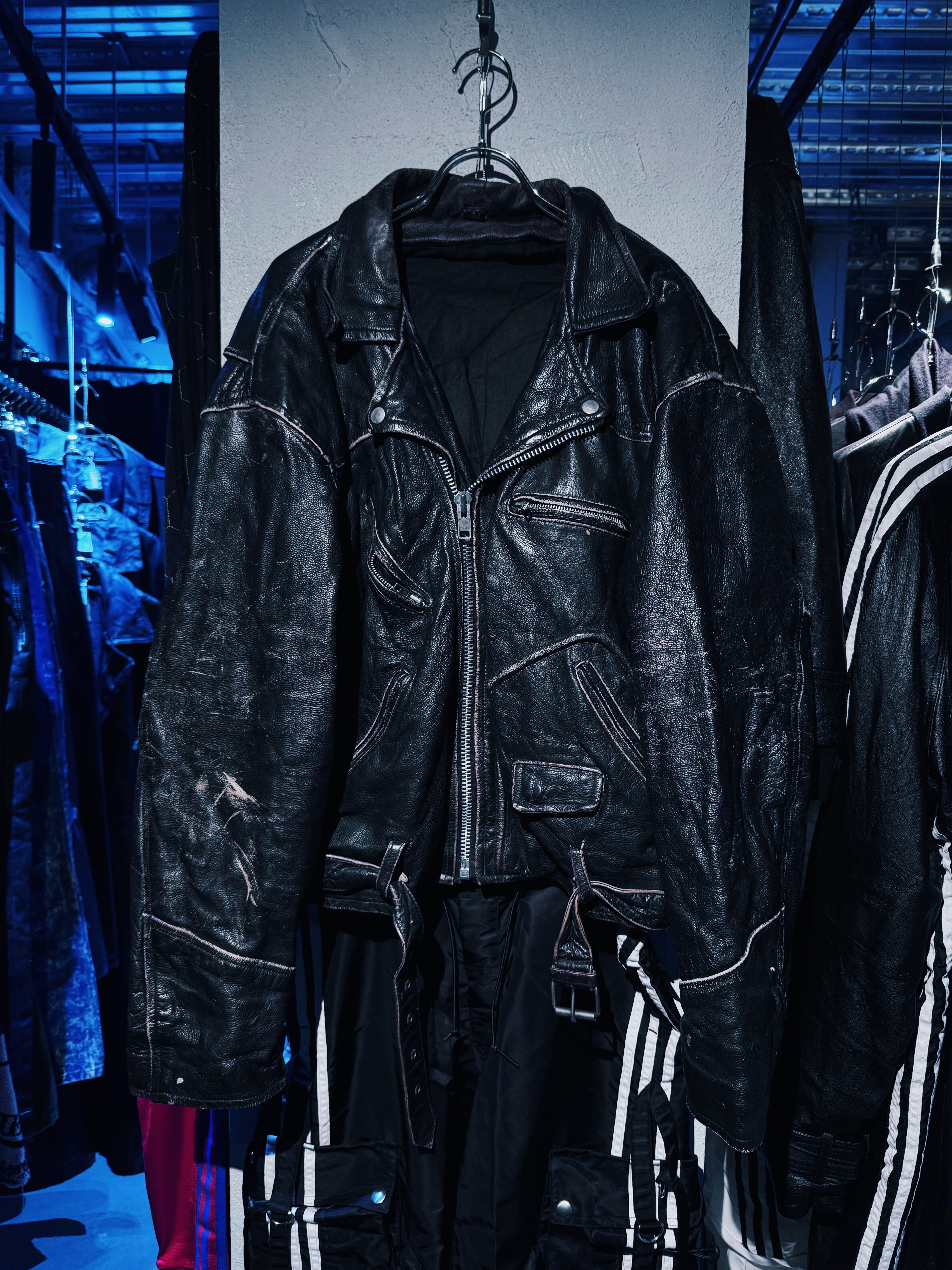 【D4C】90's vintage made in U.S. black leather double breasted Riders jacket