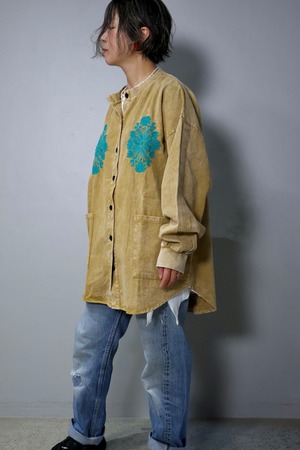 NEW！ツイルピグメント加工刺繍ノーカラーロングリブシャツ【12510-371-20】2026SS