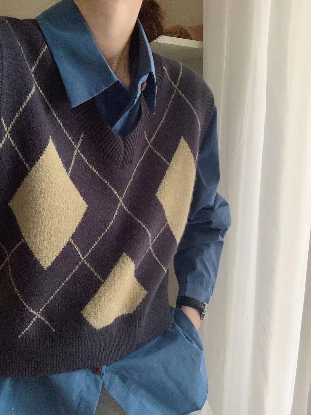 アーガイルニットベスト　AJ22085-Y01