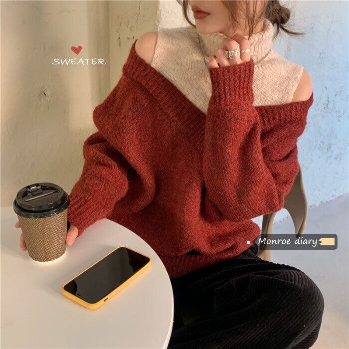 レッドセーター レディースオータムウィンタートップス 秋物 冬物 オフショルダー モンロー56515803547