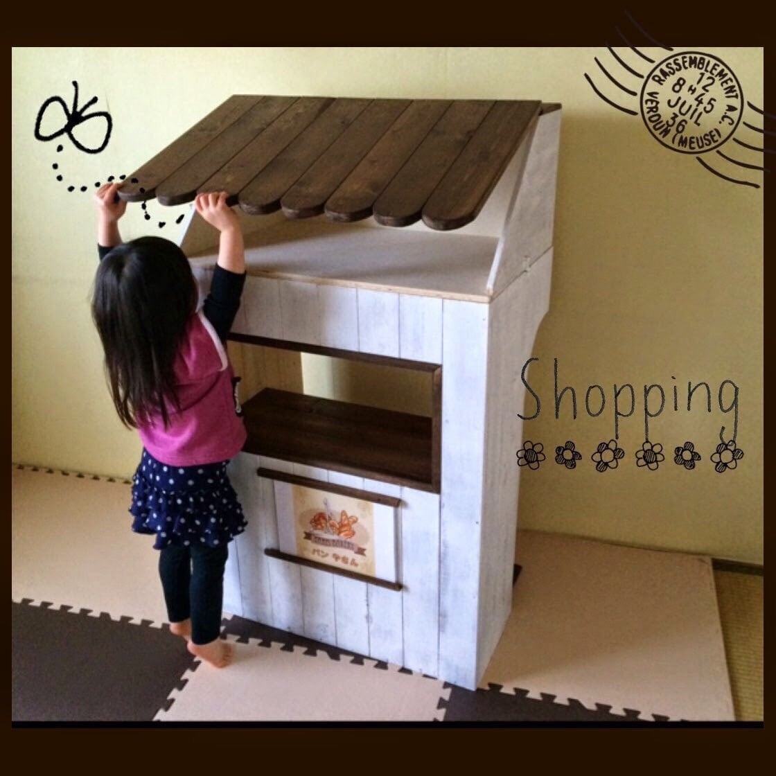 お店ごっこ用おままごとプレイハウス&おもちゃ収納ラック☆シャビーな