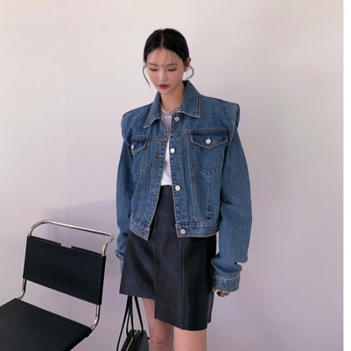 デニムジャケット レディース カラバリ1色 ブルー デニム ジャケット アウター 長袖 レトロ クラシカル ショート丈 ショートジャケット メンズライク おしゃれ トップス ワンサイズ サイズフリー