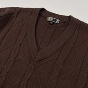 DAKS GOLF ダックス ゴルフ ケーブル編み デザイン Vネック ウールニットセーター サイズ M /メンズ/ダークブラウン