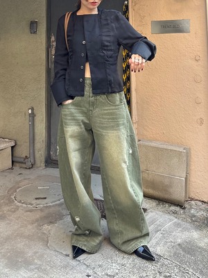 【26AW | WOMEN】Feng Chen Wang フェンチェンワン / パンツ / Green Washed Denim Pants  FUF22TR33