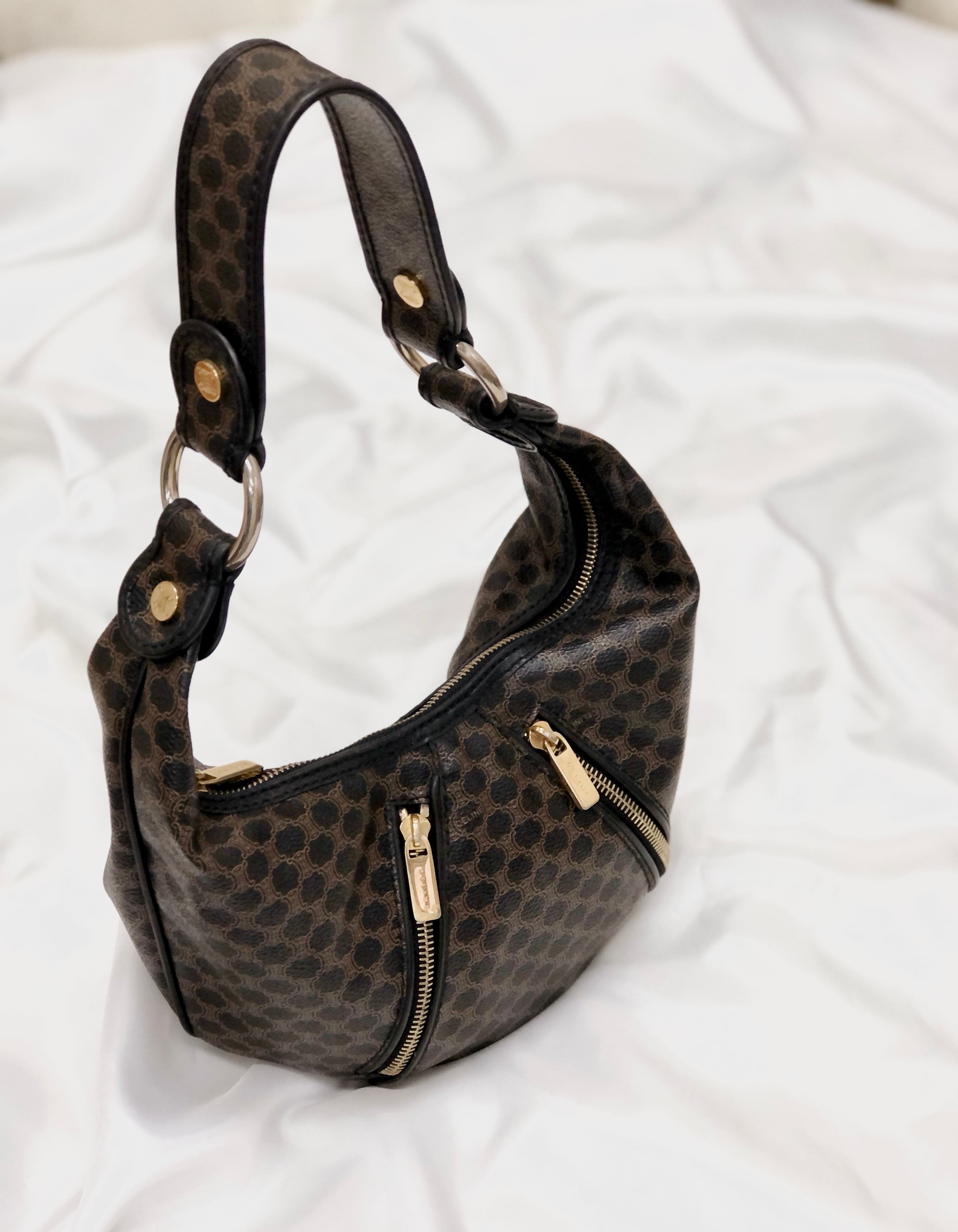 CELINE セリーヌ マカダム フロントジップ PVC×レザー ホーボー