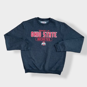 【VARSITY】カレッジロゴ オハイオ州立大学 バックアイズ フットボール プリント スウェット トレーナー OHIO STATE BUCKEYE M US古着