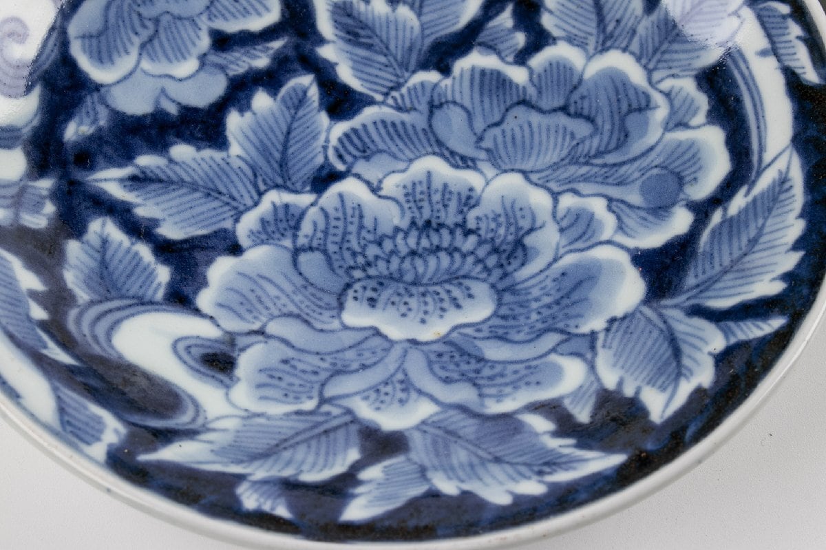 古伊万里 染付牡丹文六寸皿 5客 江戸後期 F769 箱 | うつわや古季