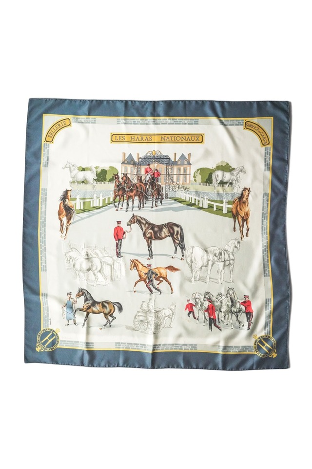 80's "HERMÈS" Carré 90 Silk Scarf Made in FRANCE — "LES HARAS NATIONAUX" (Design by Hubert de Watrigant)