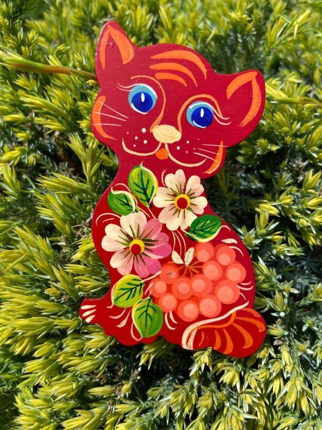 ペトリキフカ塗り　木製マグネット 　キャット　猫（Khomenko作）